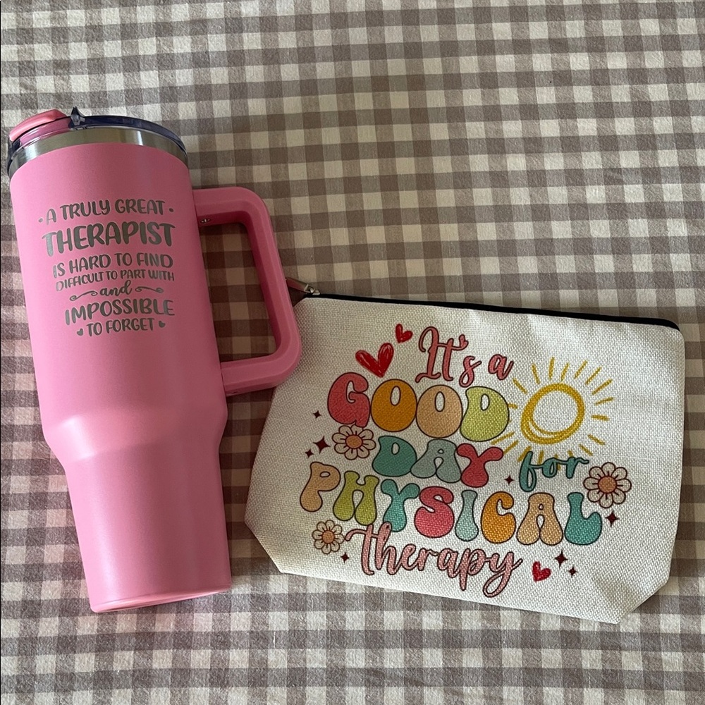 Physical Therapy Pink Tumbler and Pouch Set
